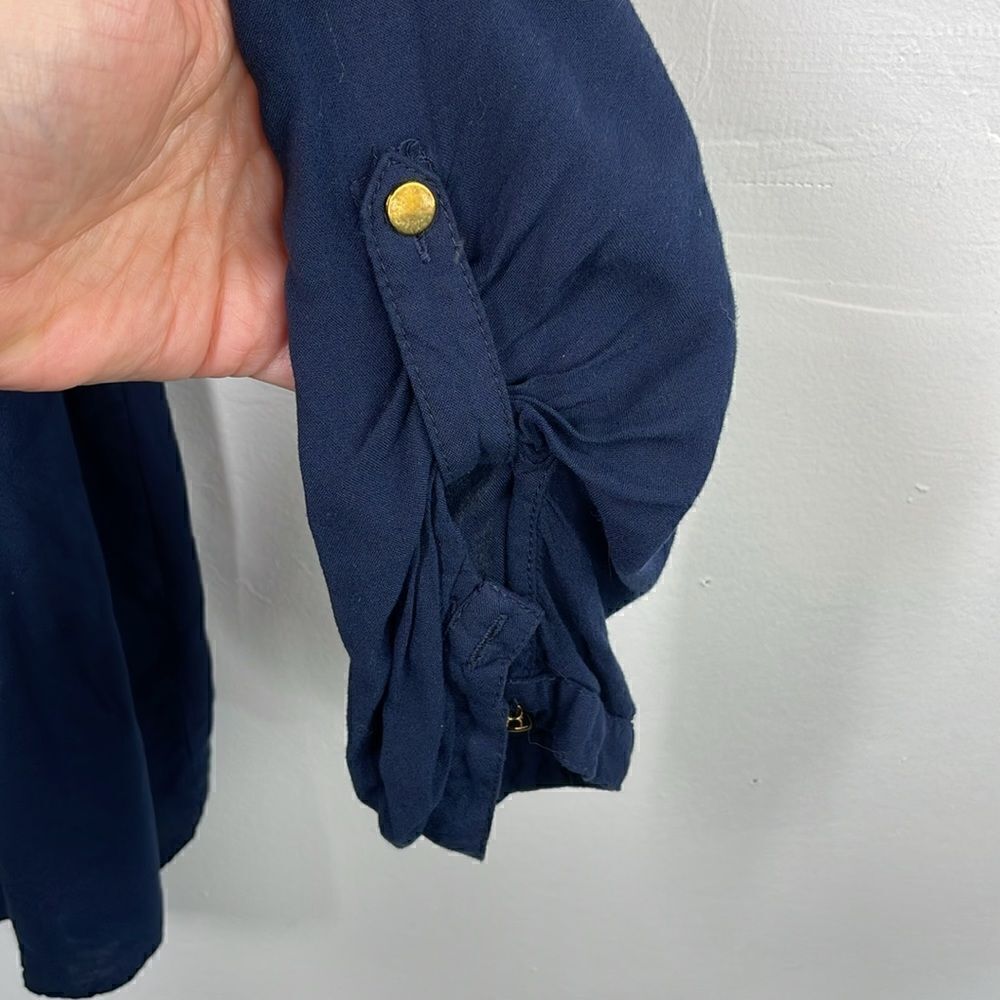 JM Collection Woman Boho V Neck Front Button Closure Navy with Gold detail 3X - Picture 4 of 8